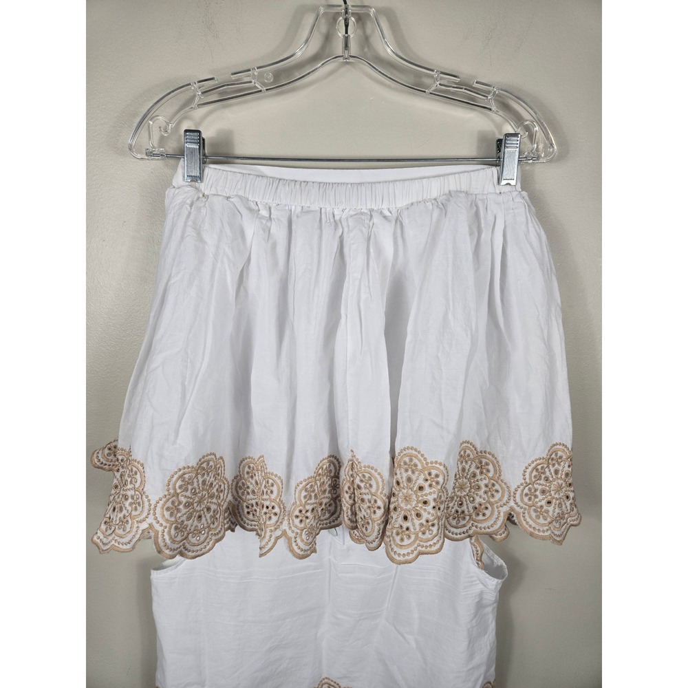 Happily Grey Womens White Tan Floral Eyelet Embroidery 2 Piece Skirt Set Medium - Picture 6 of 11